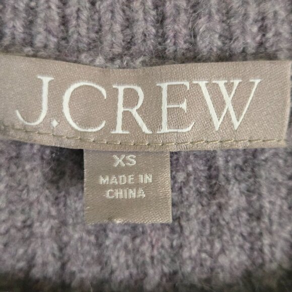 J.Crew Puff Sleeve Rhinestone Heathered Purple Supersoft Yarn Sweater Size XS - Picture 6 of 8